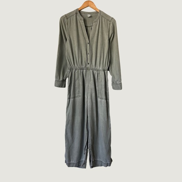 Old Navy Pants - Old Navy Womens Green Long Sleeve Button Front Elastic Waist Utility Jumpsuit S